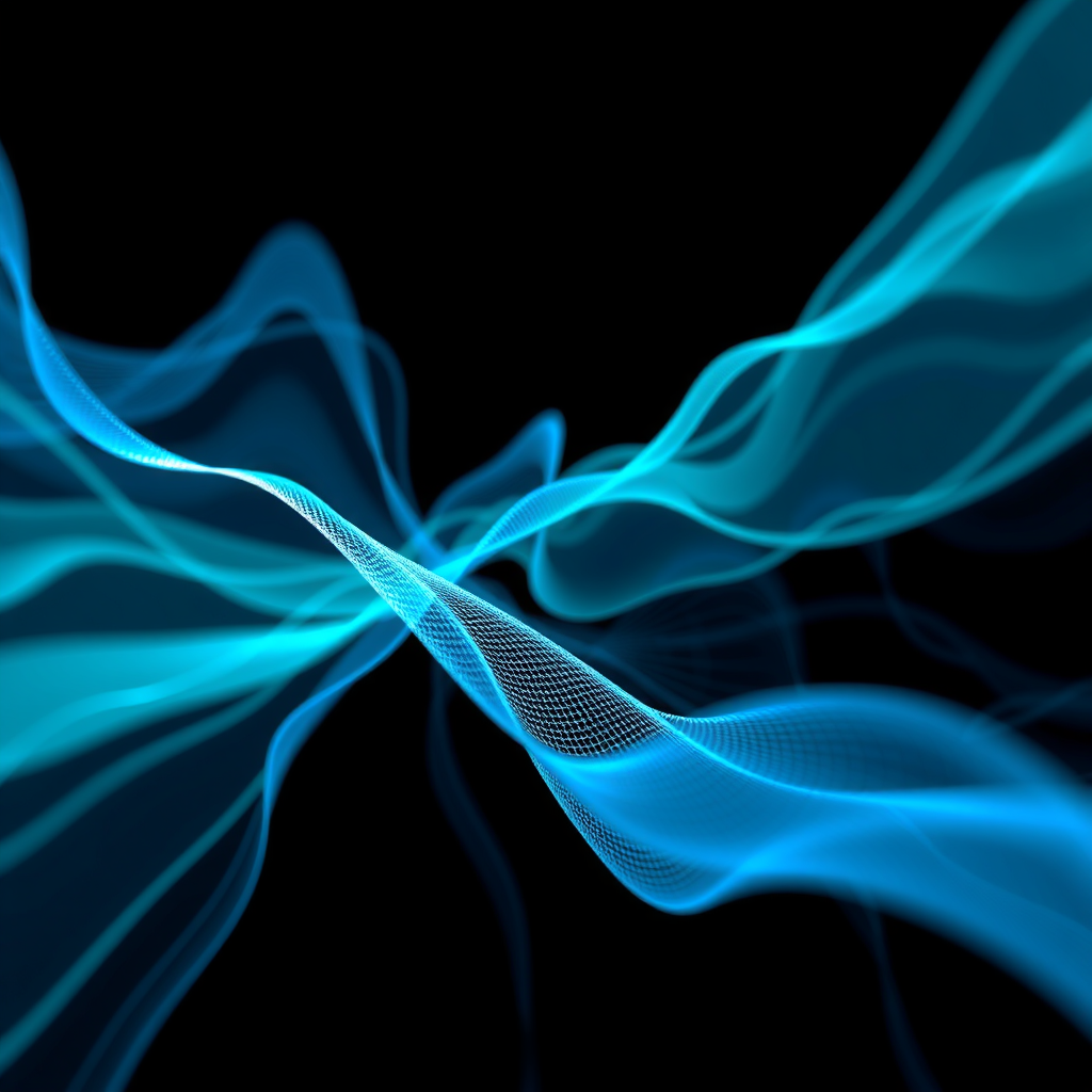 Abstract visualization of temporal consistency in AI-generated video sequences showing frame-by-frame coherence analysis with flowing blue and teal data streams representing stable diffusion patterns across time