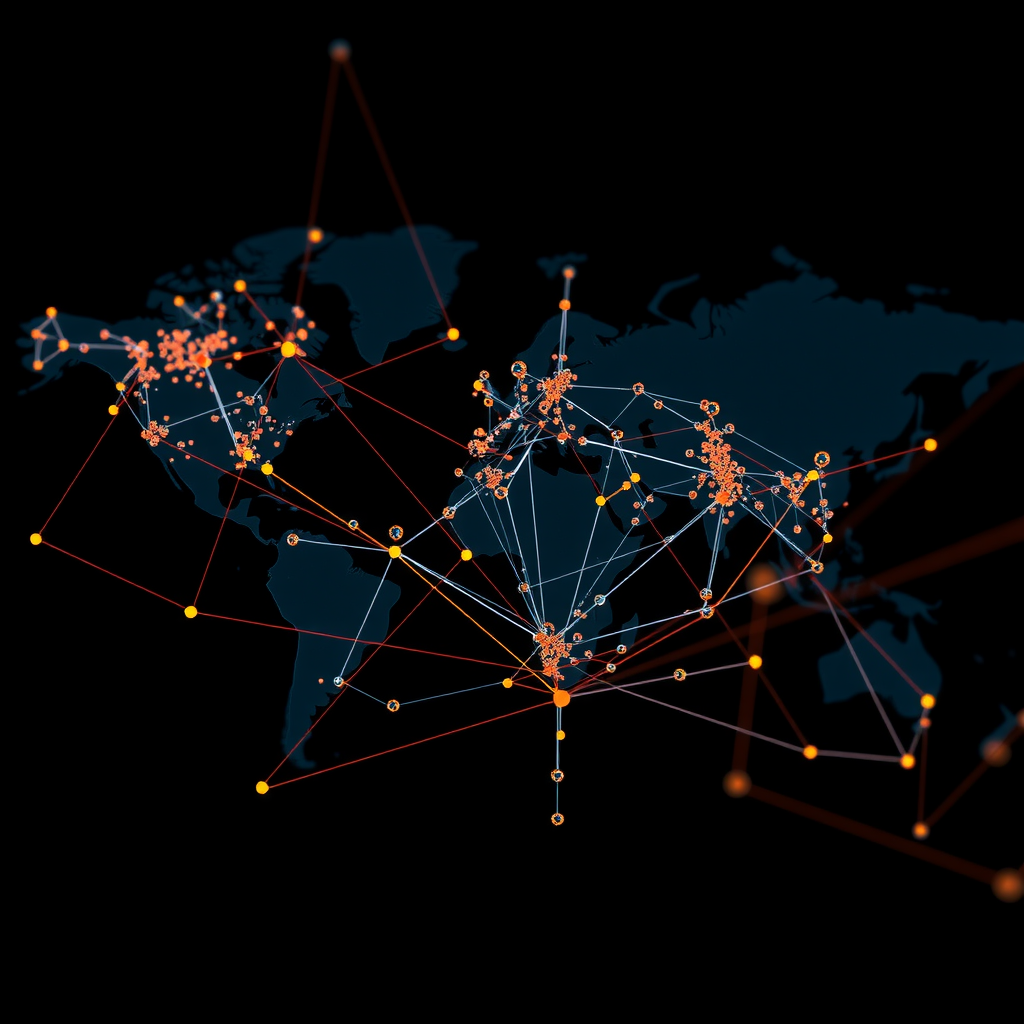 Network visualization showing global research community connections, with nodes representing researchers and institutions collaborating on stable video diffusion projects across continents